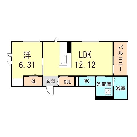  西新町PJ(1LDK/1階)の間取り写真