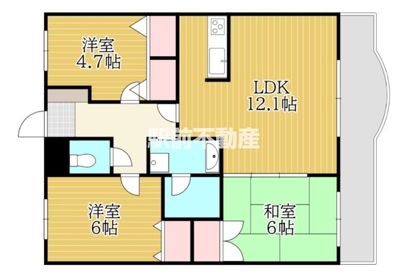 ライオンズマンションマキシム櫛原(3LDK/6階)の間取り写真