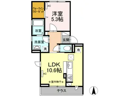 パピヨン(1LDK/1階)の間取り写真