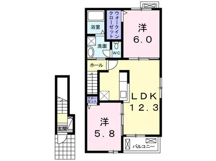 カーサ ヒカリ(2LDK/2階)の間取り写真