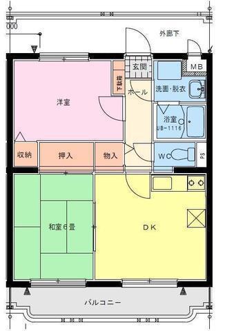 サングリーン藤沢(2DK/1階)の間取り写真