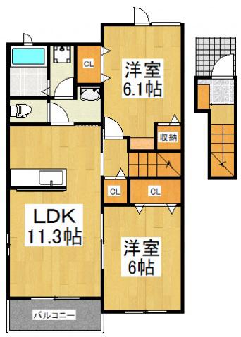 メゾンド・ルポゼ(2LDK/2階)の間取り写真