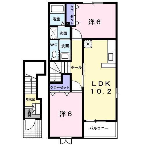 グリーミングヒルB(2LDK/2階)の間取り写真