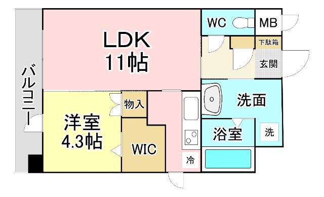 フェリシエ京町(1LDK/9階)の間取り写真
