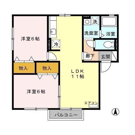コゥジィーコート A/B(2LDK/1階)の間取り写真