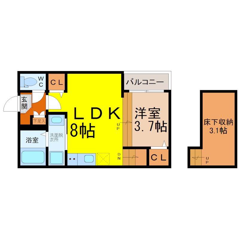 ハーモニーテラス中村公園(1LDK/1階)の間取り写真