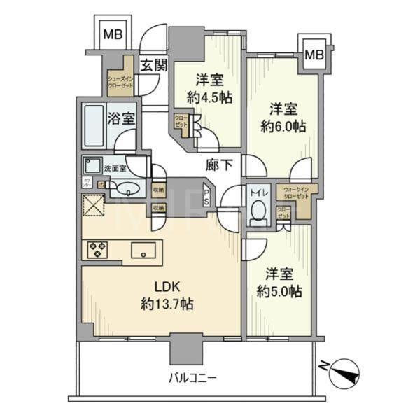 リーフィアタワー海老名ブリスコート(3LDK/13階)の間取り写真