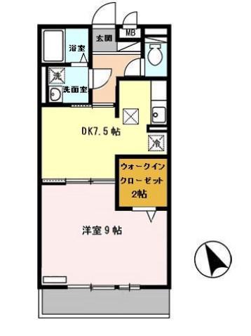 セジュール亀山B棟(1LDK/1階)の間取り写真