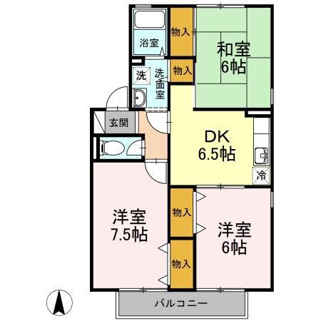 セジュール岡本C(3DK/1階)の間取り写真
