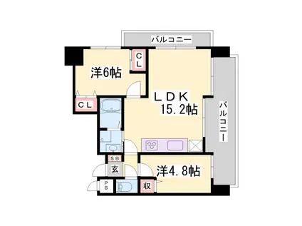 アーバンコート中山手・呉竹(2LDK/5階)の間取り写真