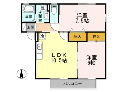 ツインハーモニーB棟(2LDK/2階)の間取り写真