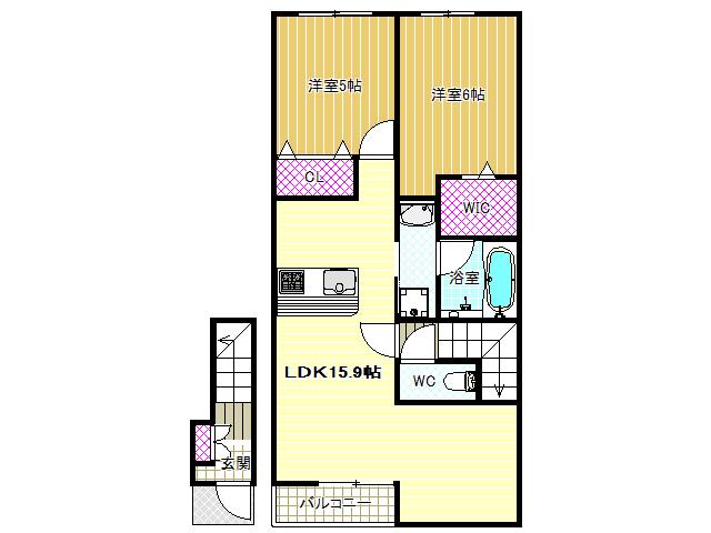 ガーデンホーム青葉丘(2LDK/2階)の間取り写真
