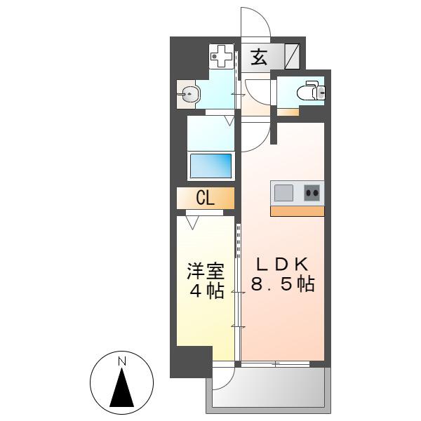 プレサンス上前津エレスタ(1LDK/3階)の間取り写真