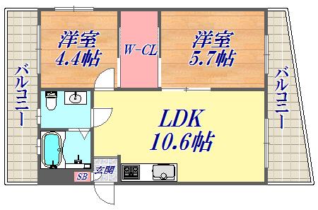 甲南メゾン春日(2LDK/2階)の間取り写真