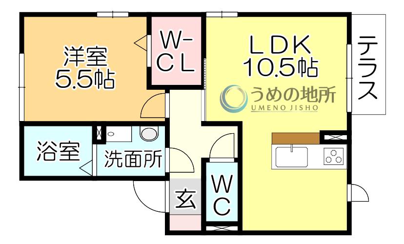 SEKUTO B棟(1LDK/1階)の間取り写真