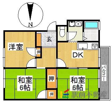 フレグランス上津(3DK/1階)の間取り写真