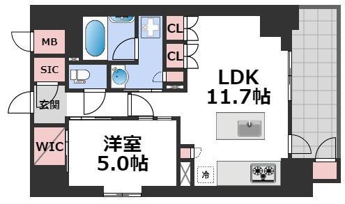 エステムプラザ南船場レジスタ(1LDK/8階)の間取り写真