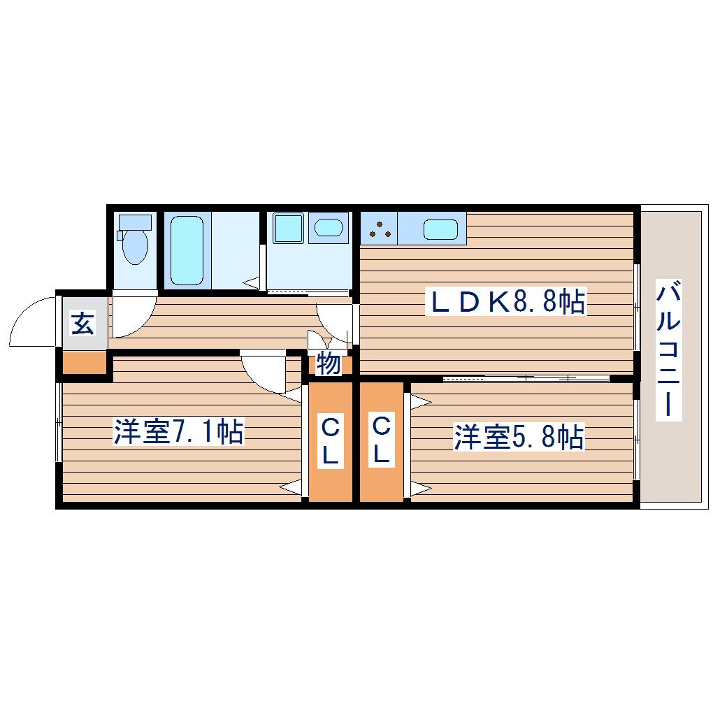 アークデュオ仙台宮町(2LDK/5階)の間取り写真