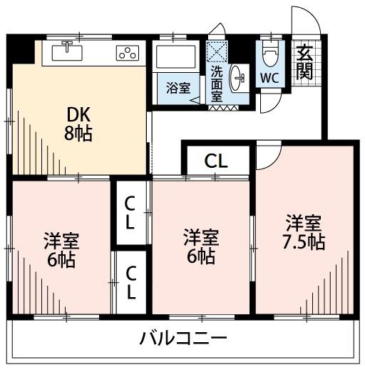 甲子ハイツ(3DK/3階)の間取り写真