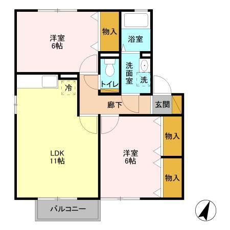 ウィルモアEFU A棟(2LDK/2階)の間取り写真