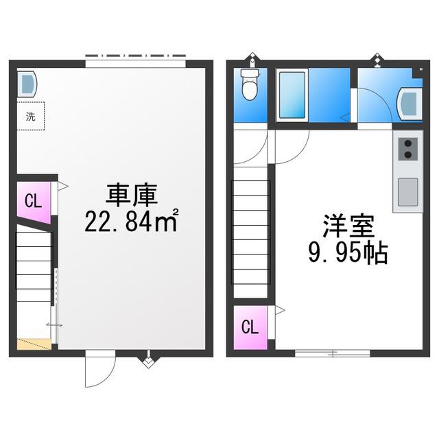 GARAGE HOUSE WOODS(ワンルーム/1階)の間取り写真
