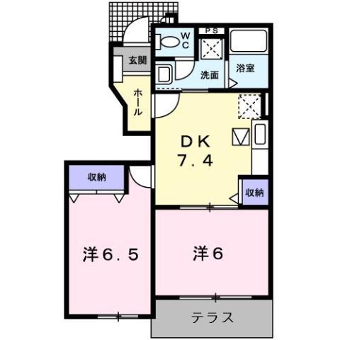 エレガントC棟(2DK/1階)の間取り写真