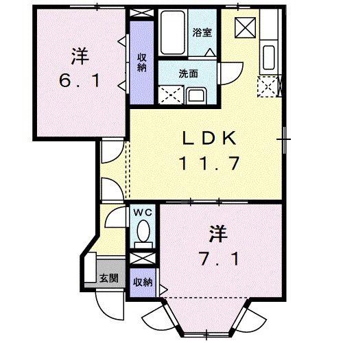 フレスコビエント(2LDK/1階)の間取り写真
