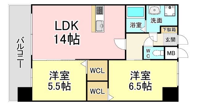 アクシオ三萩野II(2LDK/12階)の間取り写真