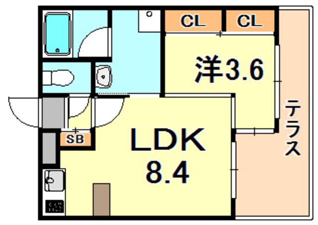 ワコーレヴィータ須磨浦通(1LDK/1階)の間取り写真