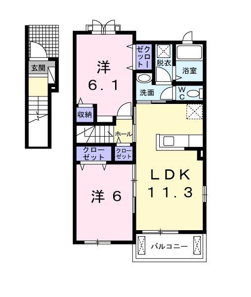 プラシード・NV(2LDK/2階)の間取り写真