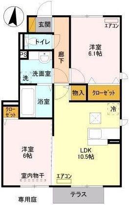 アヴニールB(2LDK/1階)の間取り写真