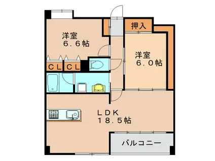 カーサデカゲトレス(2LDK/2階)の間取り写真