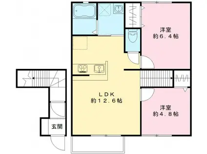ロングウッド ハウスB棟(2LDK/2階)の間取り写真