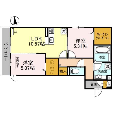 ラ・メゾン狭山(2LDK/2階)の間取り写真