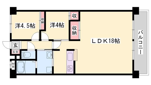 ロゼオ・パラッツォ(2LDK/1階)の間取り写真