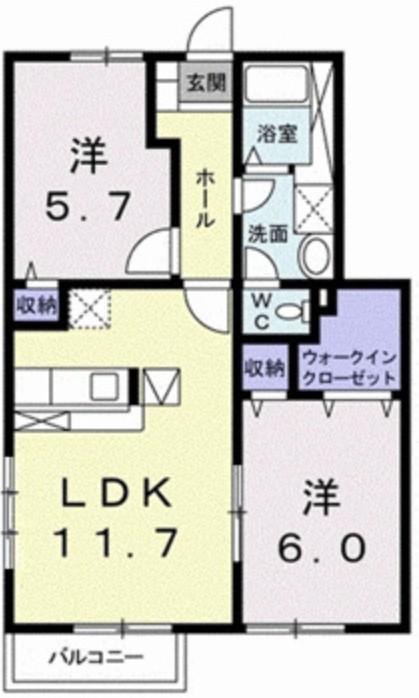 デュエル ミサキB(2LDK/1階)の間取り写真