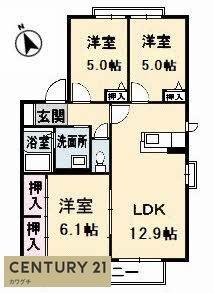 ディアス鍋倉 B棟(3LDK/1階)の間取り写真