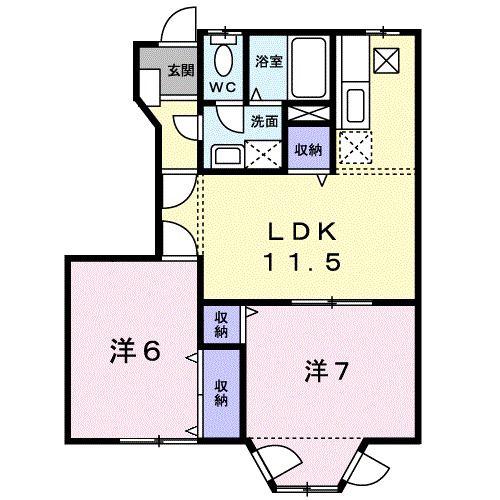 ヴィレッジ・ジュークA(2LDK/1階)の間取り写真