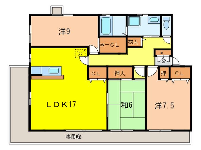 アリュール逆瀬川(3LDK/1階)の間取り写真