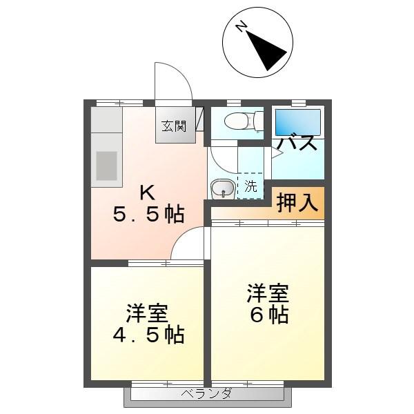 グラスコートR(2K/1階)の間取り写真