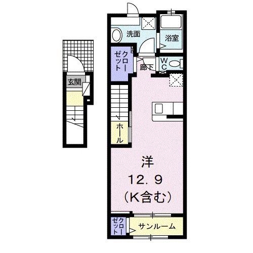 エレガンシアゼファーII(ワンルーム/2階)の間取り写真