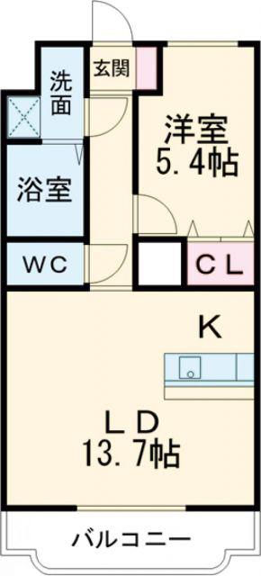 三河江曽島(1LDK/3階)の間取り写真