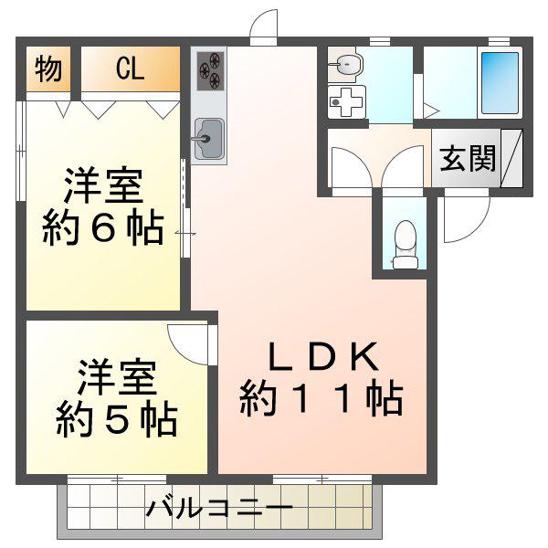 リファインド二ツ屋(2LDK/2階)の間取り写真