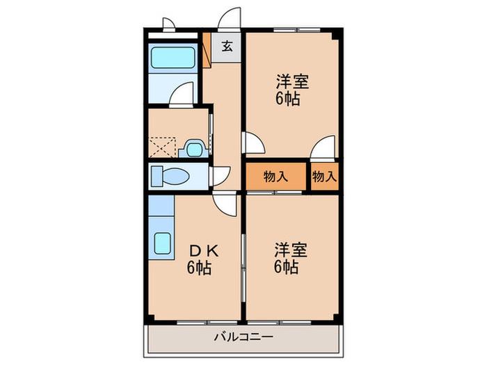 ロザージュII(2DK/1階)の間取り写真