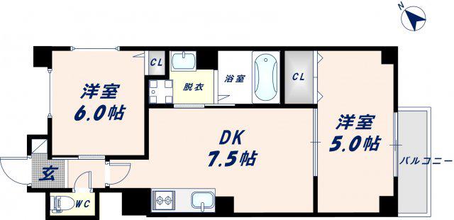 グランパシフィック今里II(2DK/1階)の間取り写真