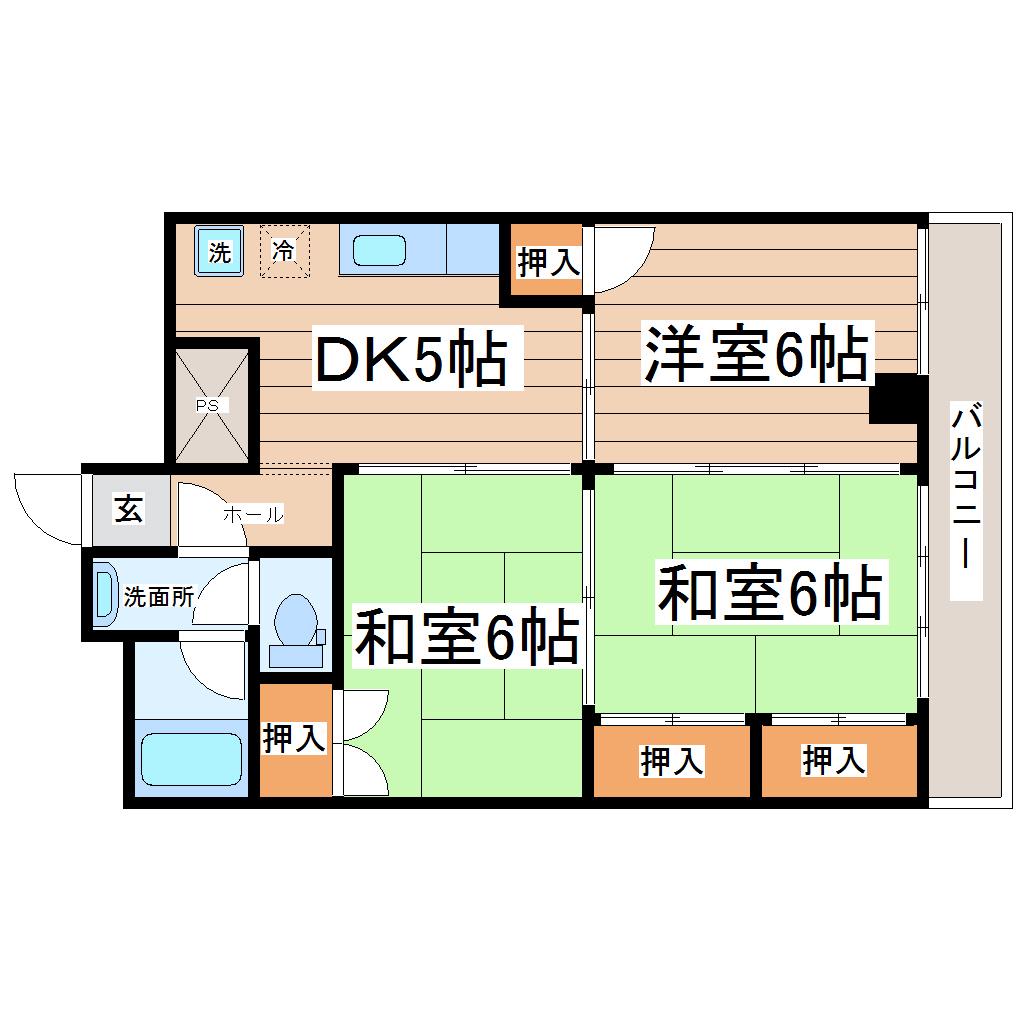 メイツ鈴木(3K/2階)の間取り写真