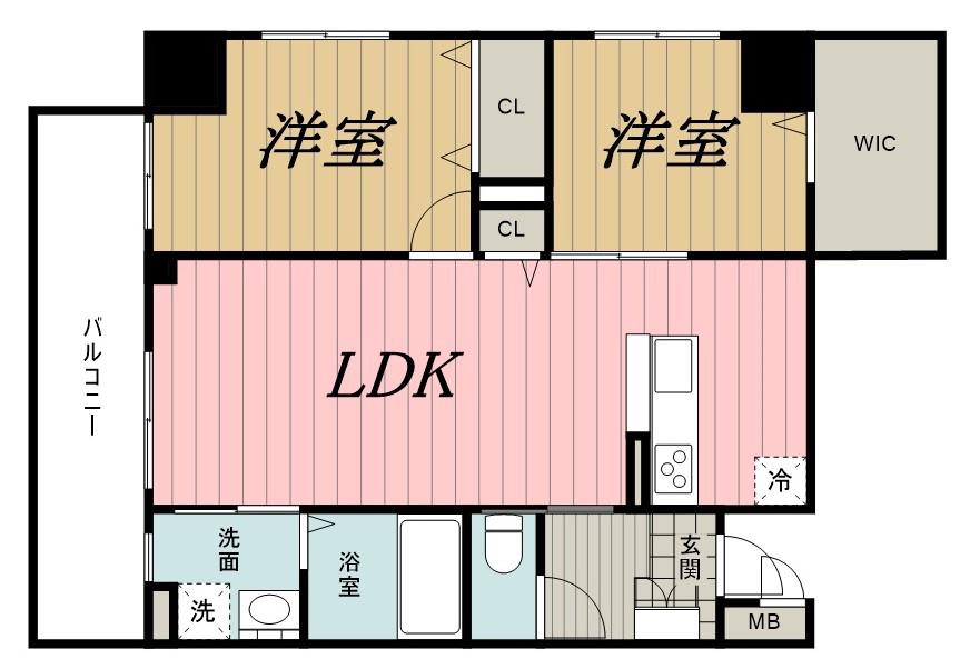 京成千原線 千葉中央駅 徒歩3分 14階建 築6年(2LDK/4階)の間取り写真