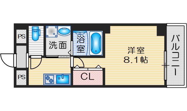 ルミエナ東三国(1K/9階)の間取り写真