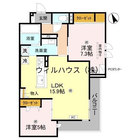 ザ・グレイスナカモズ(2LDK/2階)の間取り写真