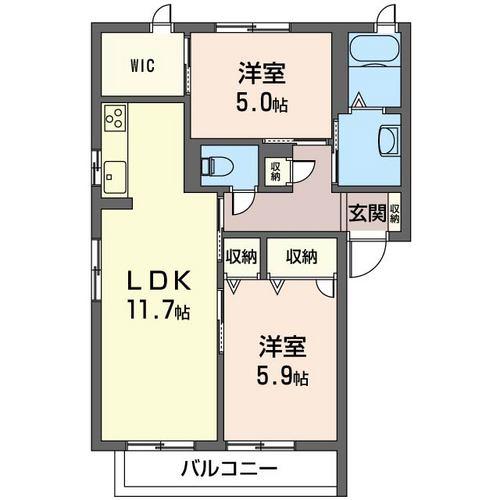 サジテール小倉台 B棟(2LDK/1階)の間取り写真